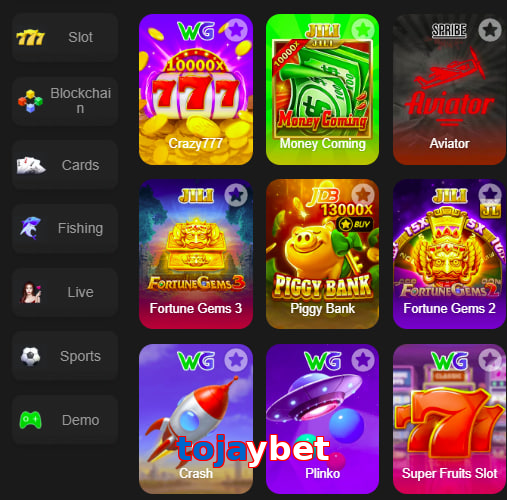 Main screen of Tojaybet game page for PK players